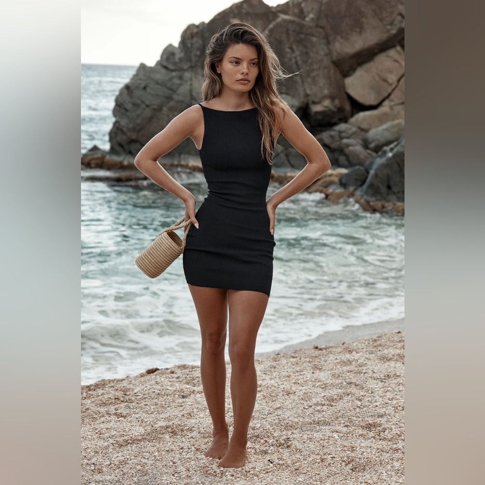 Monday Swimwear CAMERELLE DRESS - BLACK KNIT RIB